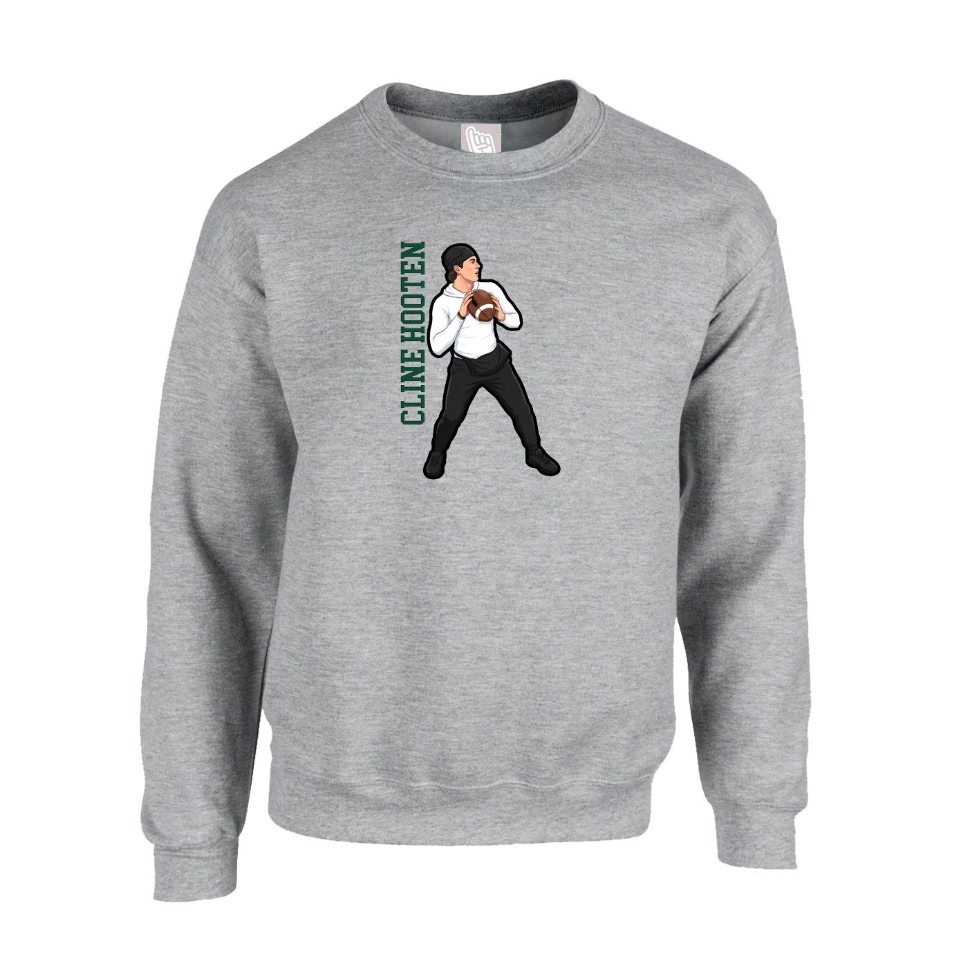 Fleece Crew — Name Vertical in Grey