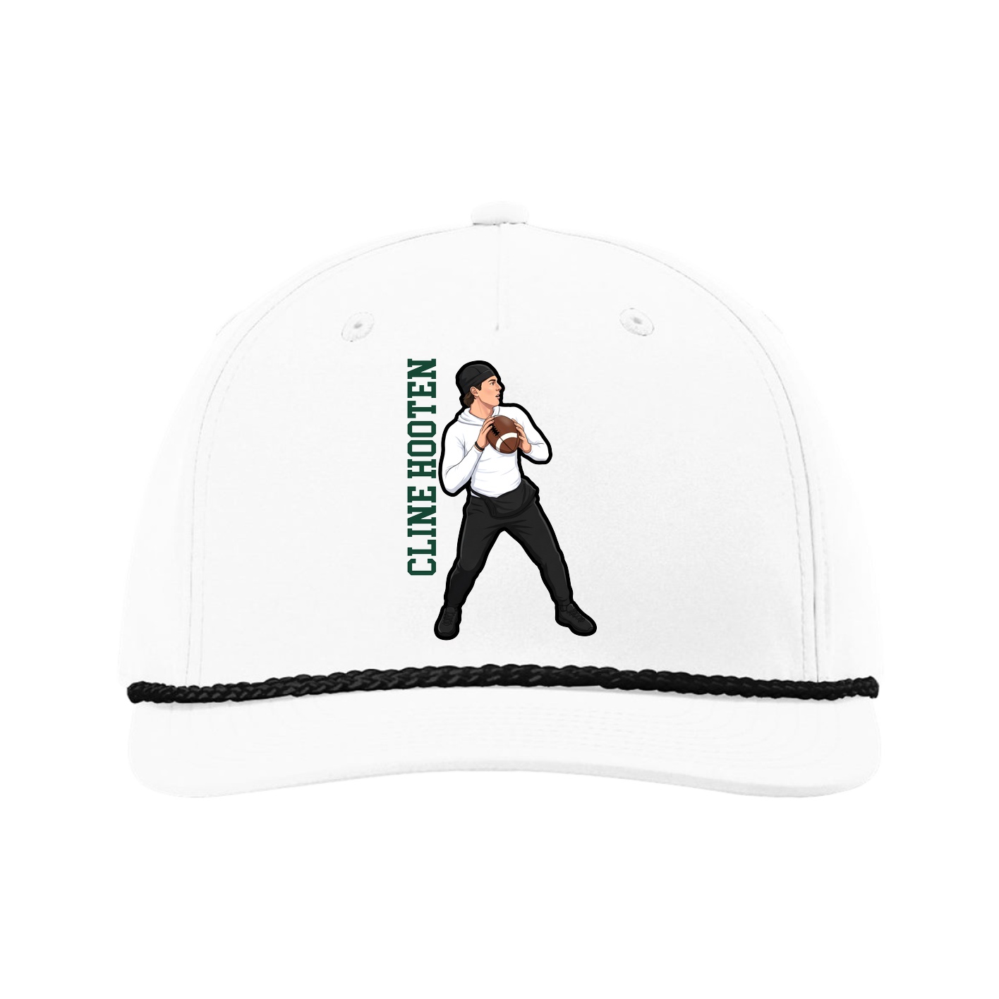 Five-Panel Classic Rope Cap — Name Vertical in White