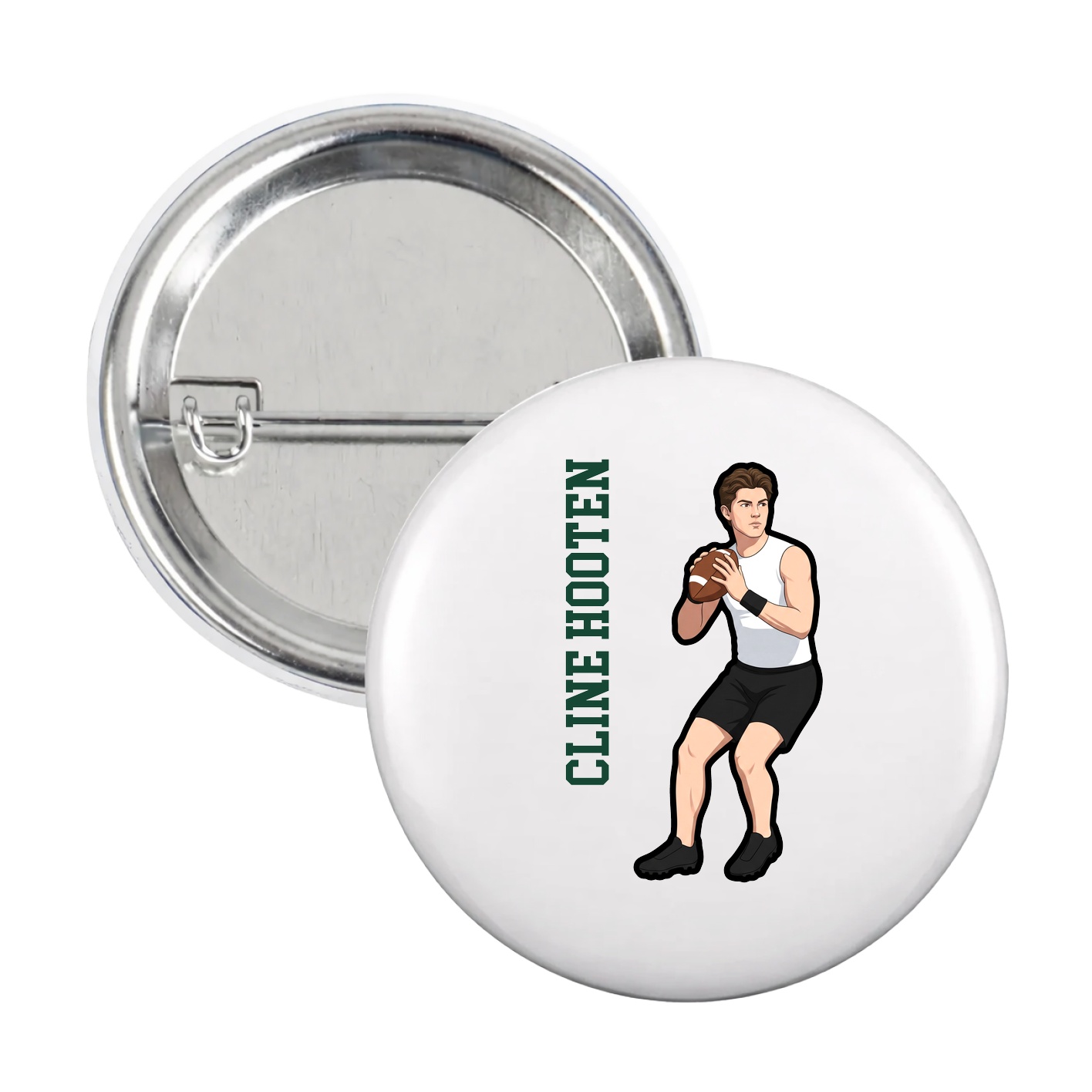 Game Day Button — Name Vertical in White