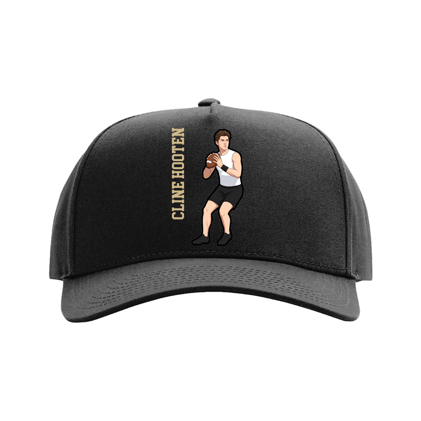 Full Fabric Five-Panel Champ Cap — Name Vertical in Black