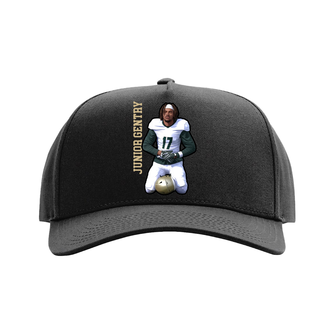 Full Fabric Five-Panel Champ Cap — Name Vertical in Black