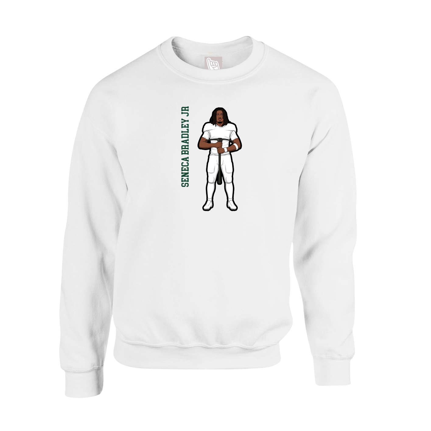 Fleece Crew — Name Vertical in White