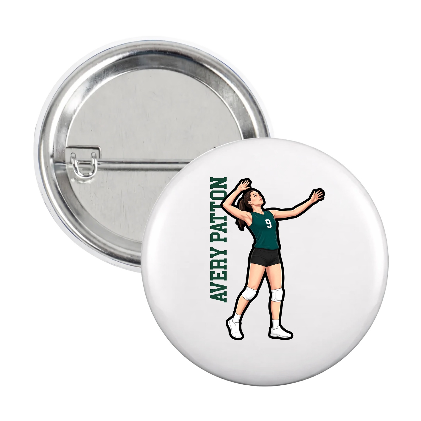 Game Day Button — Name Vertical in White