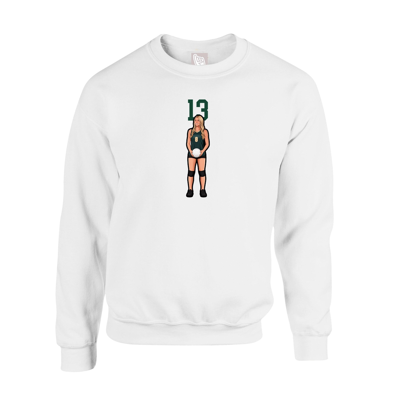 Fleece Crew — Number Top in White