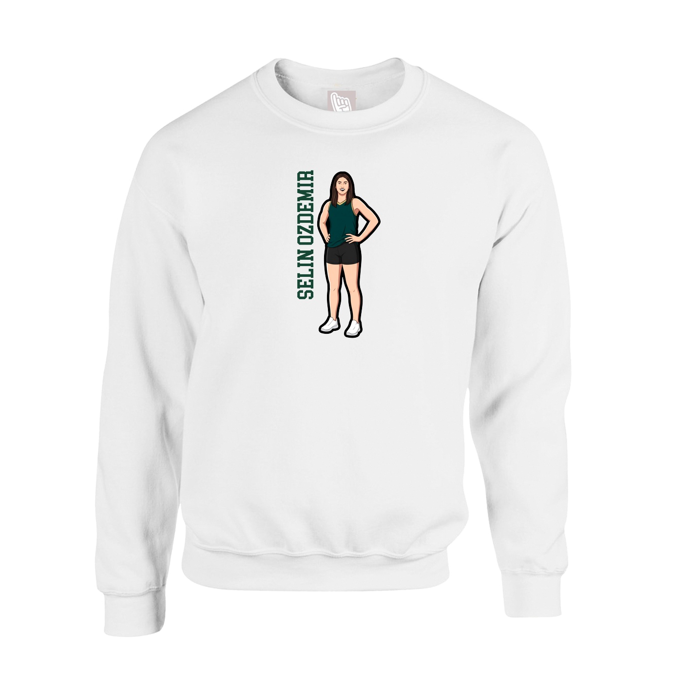 Fleece Crew — Name Vertical in White