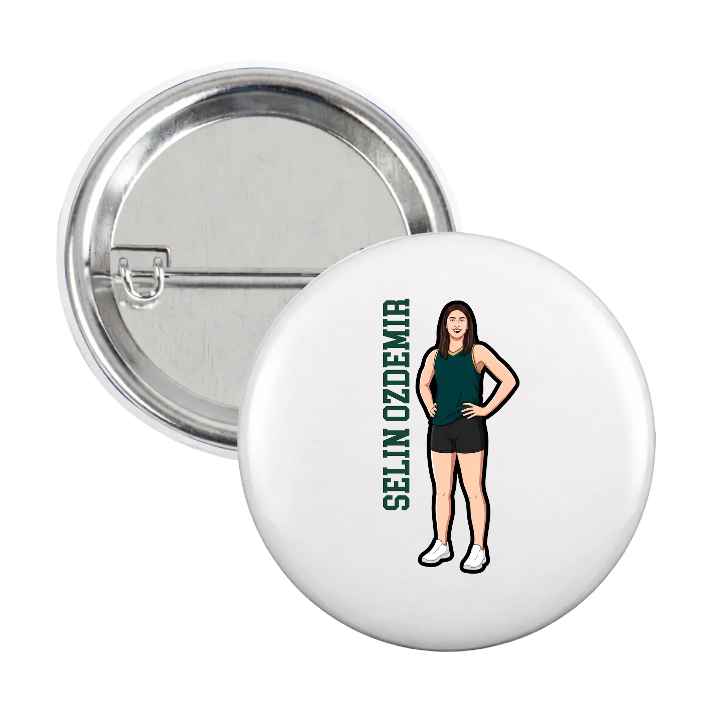 Game Day Button — Name Vertical in White