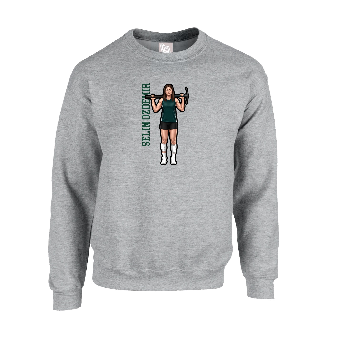 Fleece Crew — Name Vertical in Grey