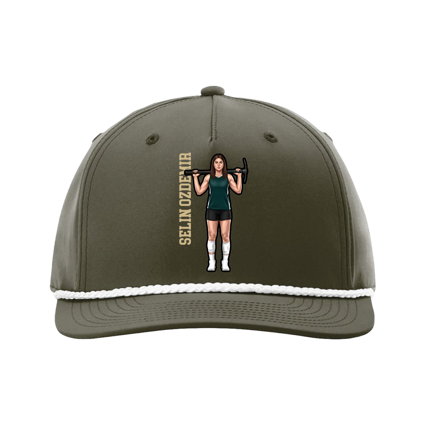 Five-Panel Classic Rope Cap — Name Vertical in Green