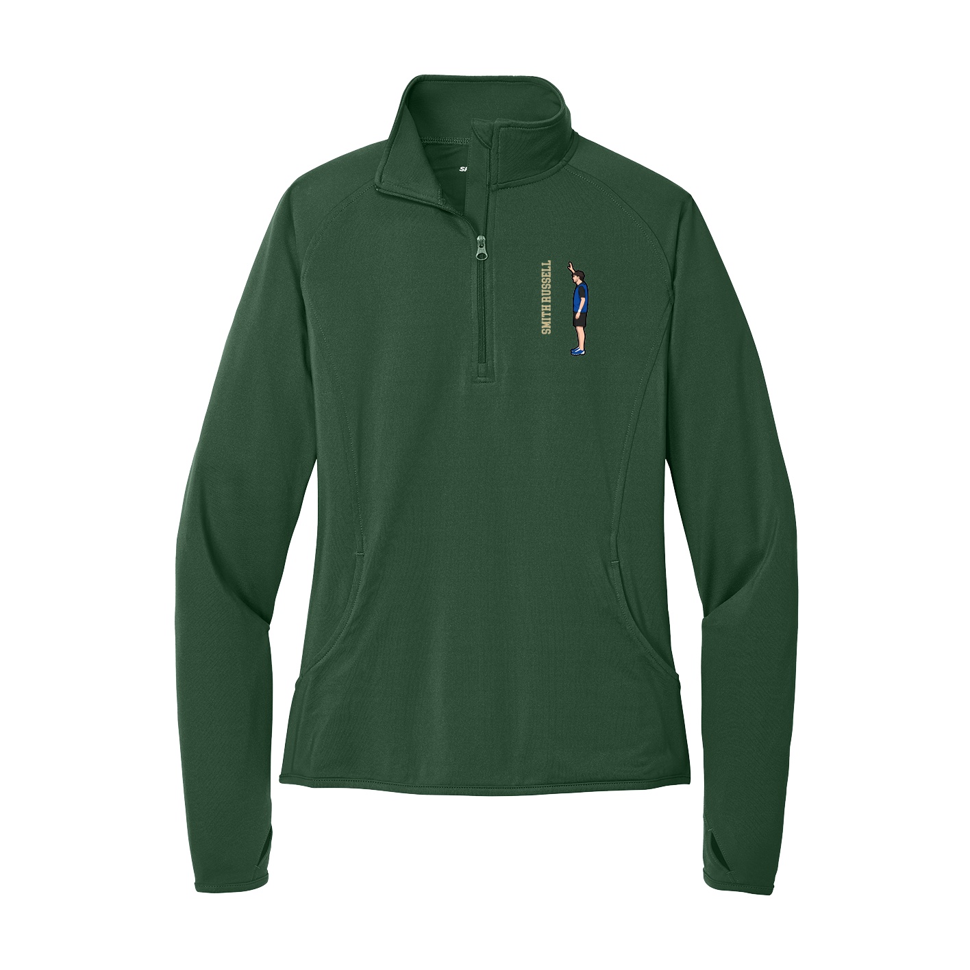 Women's Q-Zip Pullover — Name Vertical in Green