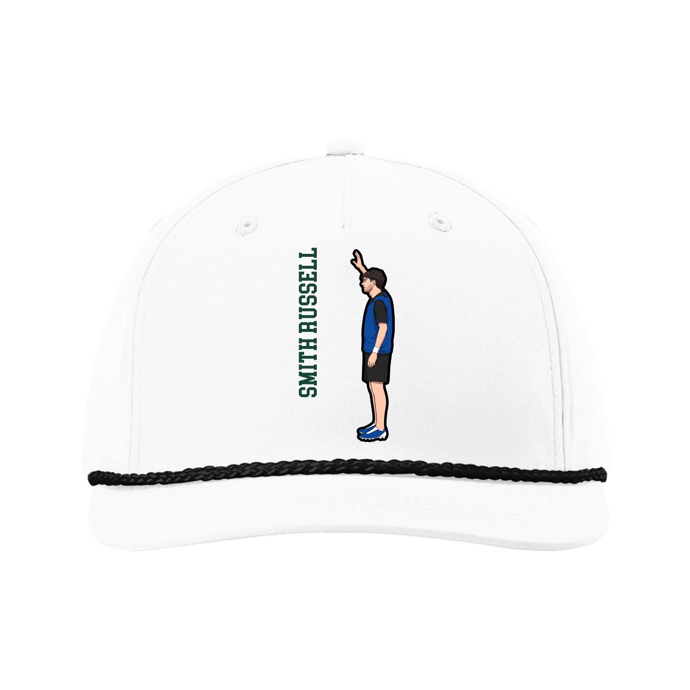 Five-Panel Classic Rope Cap — Name Vertical in White