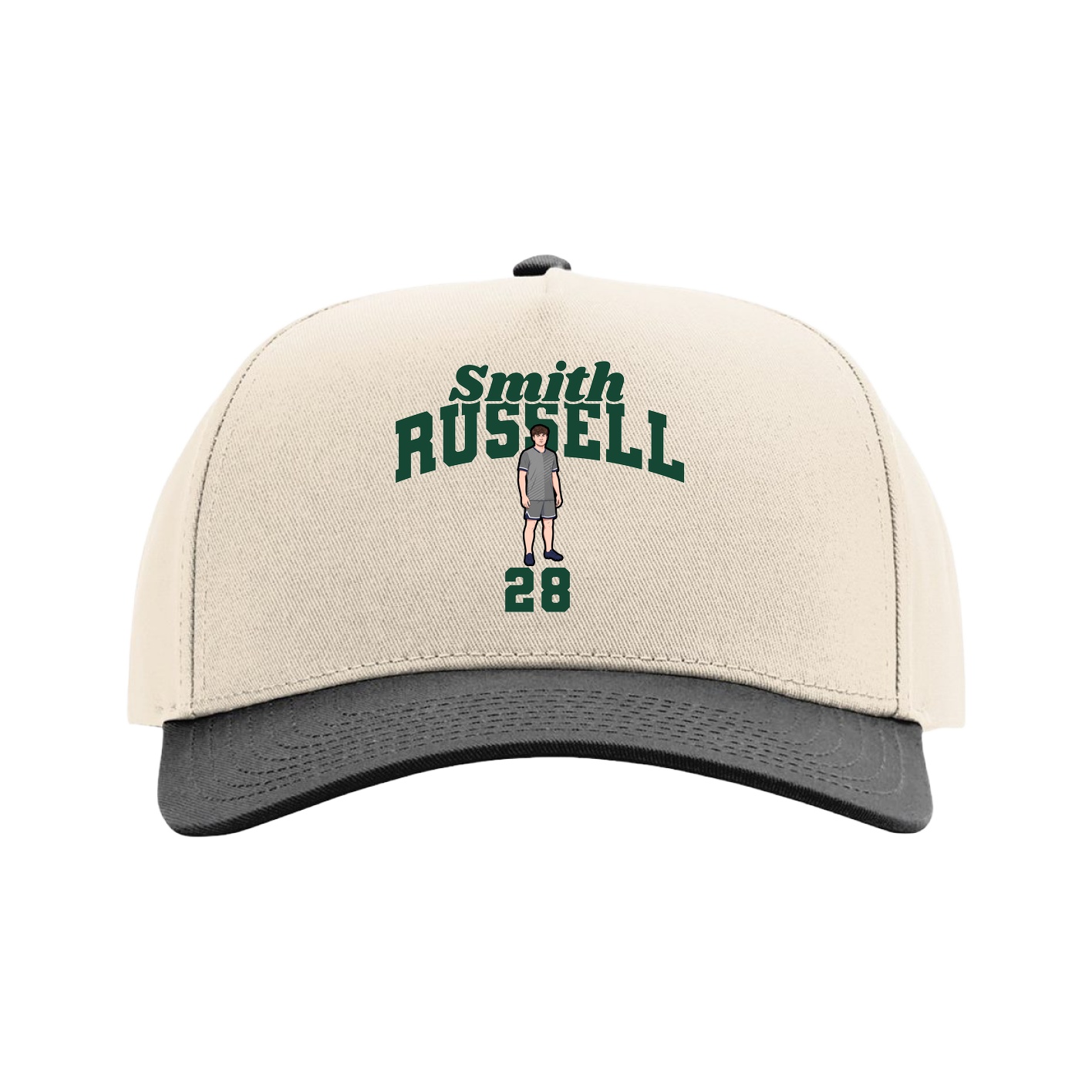 Full Fabric Five-Panel Champ Cap — Signature Arch in Cream/Black