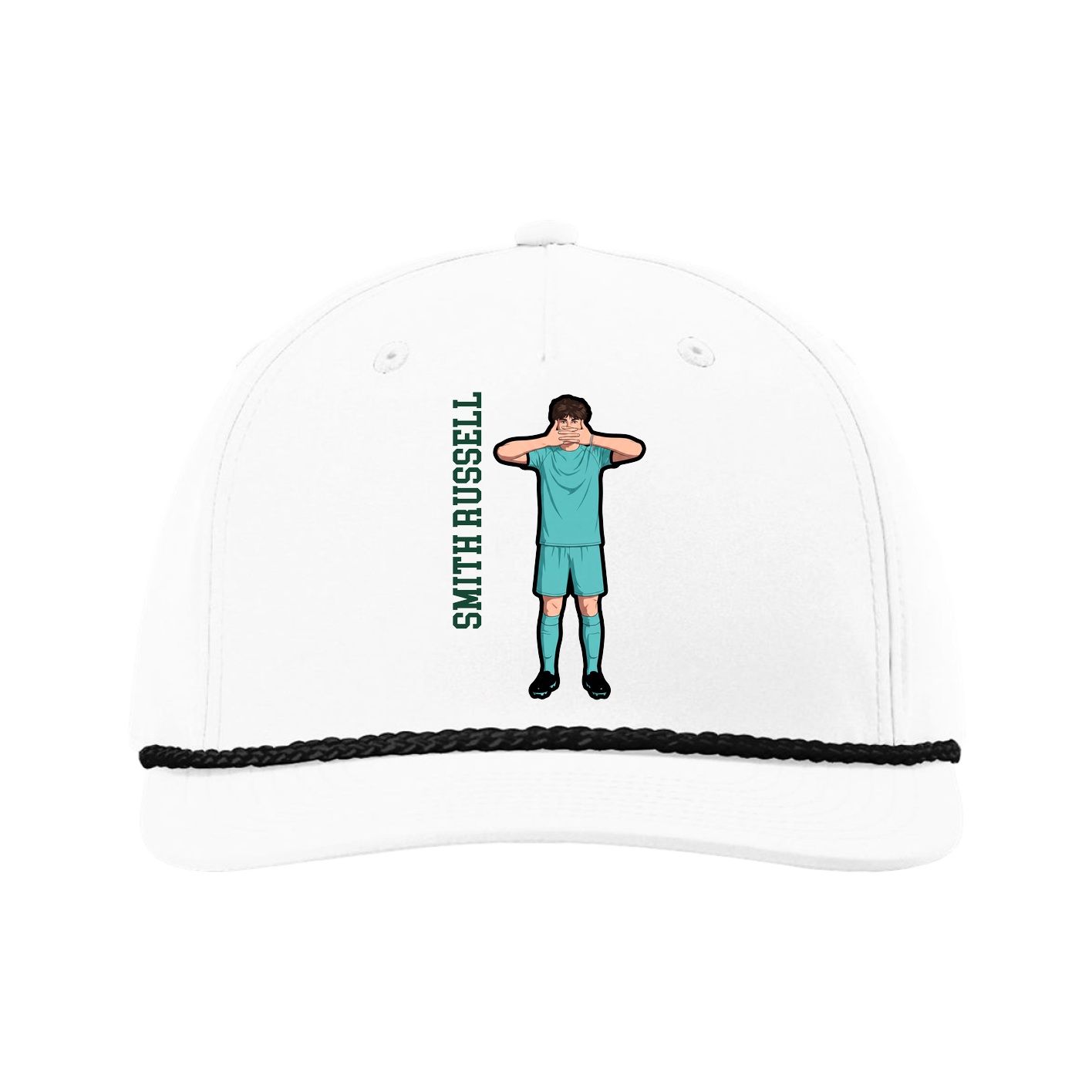 Five-Panel Classic Rope Cap — Name Vertical in White
