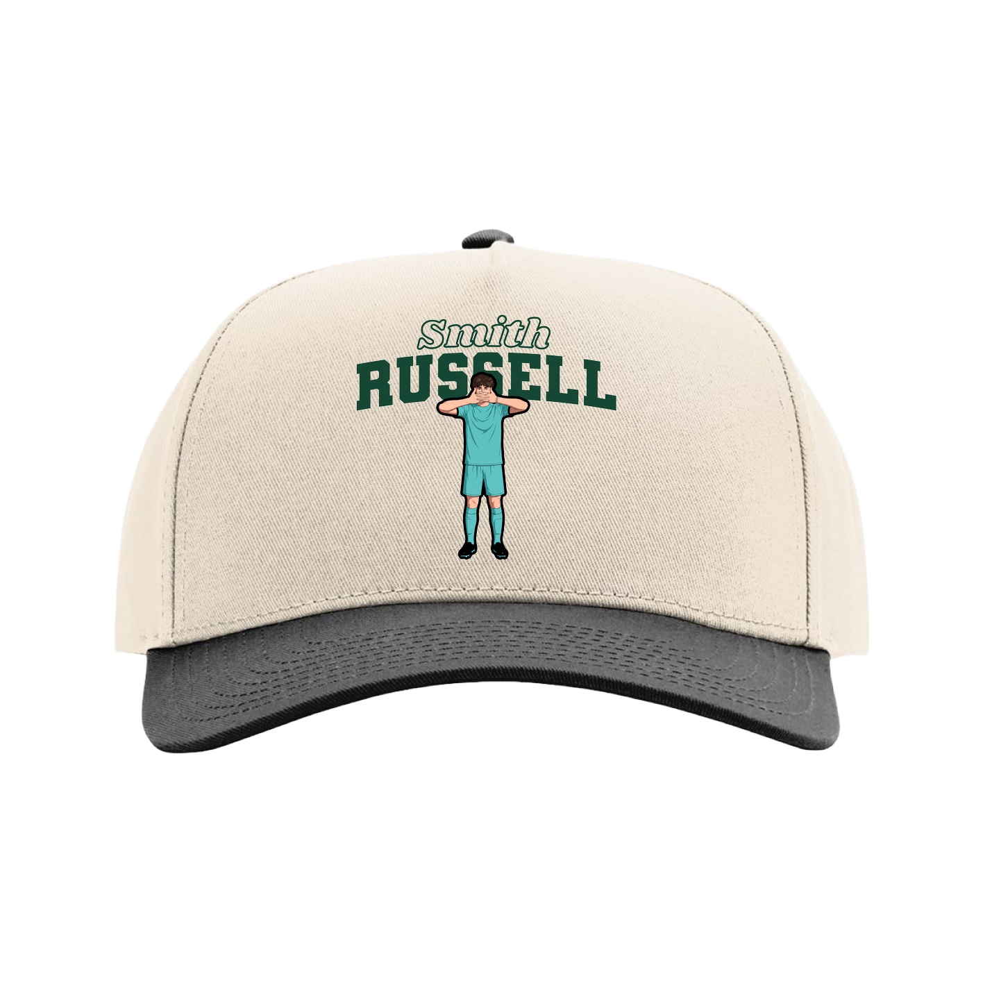 Full Fabric Five-Panel Champ Cap — Name Arch in Cream/Black