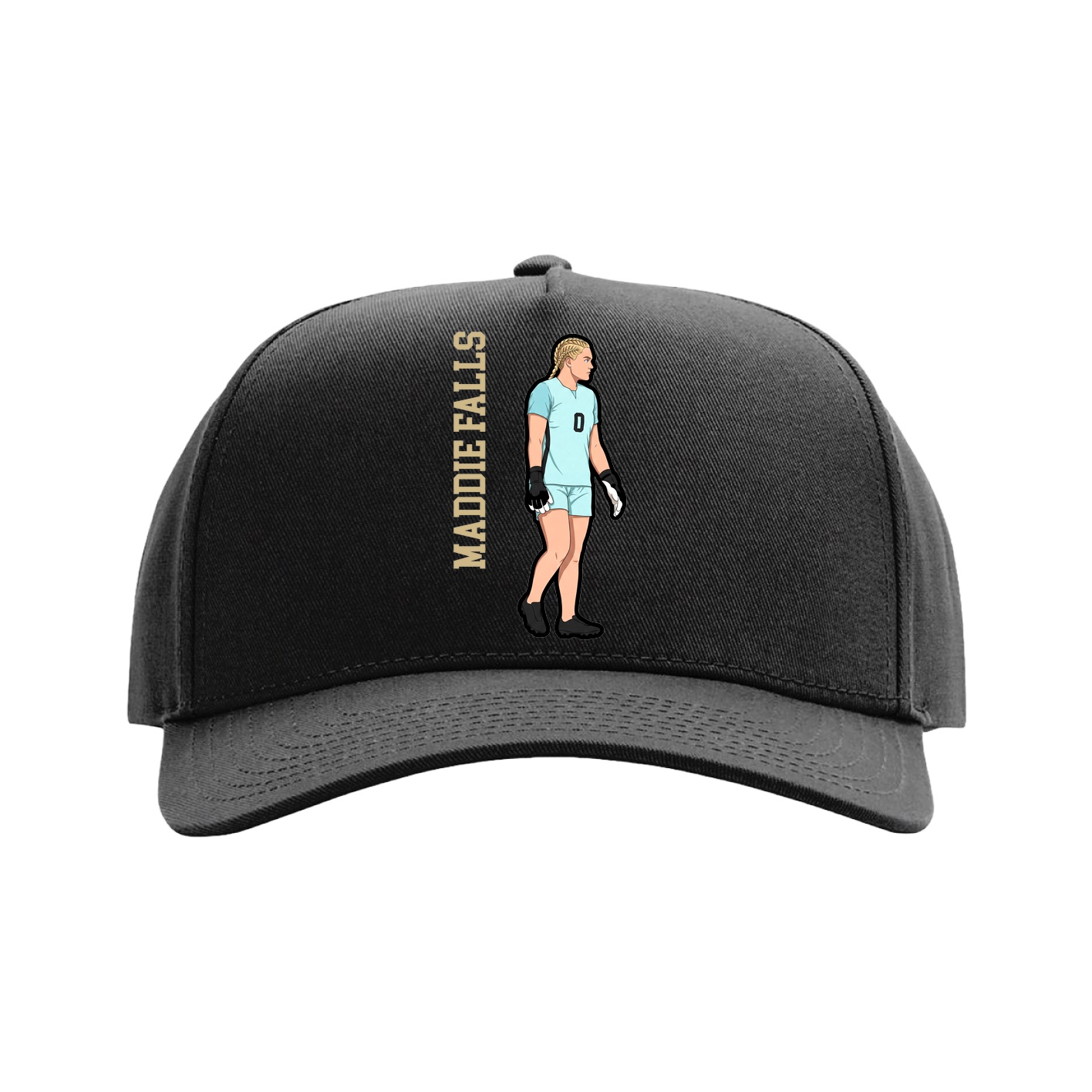 Full Fabric Five-Panel Champ Cap — Name Vertical in Black