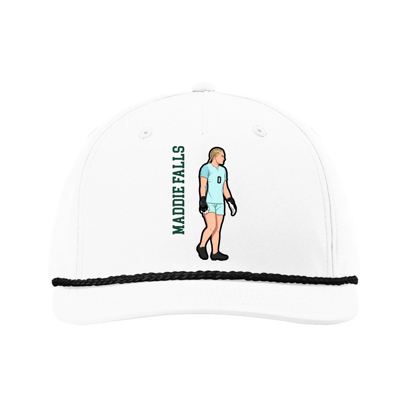 Five-Panel Classic Rope Cap — Name Vertical in White