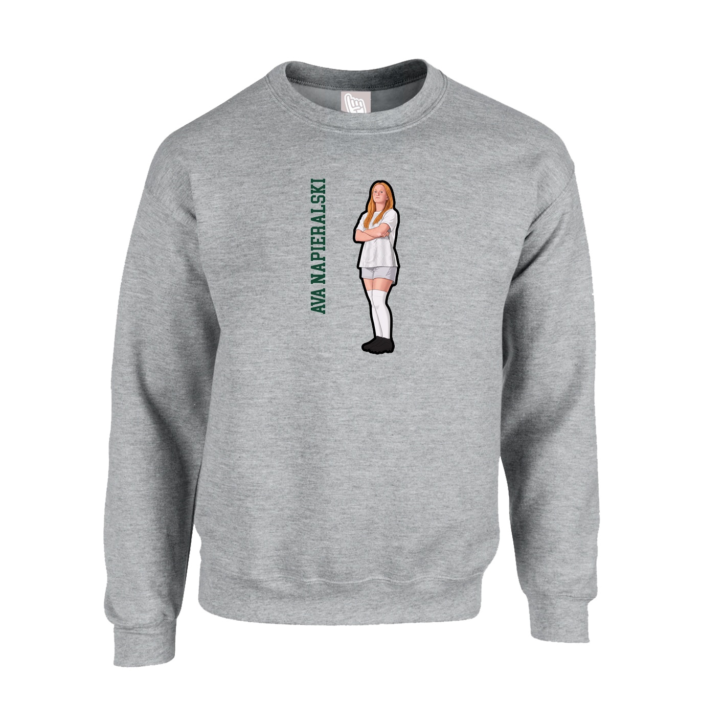 Fleece Crew — Name Vertical in Grey