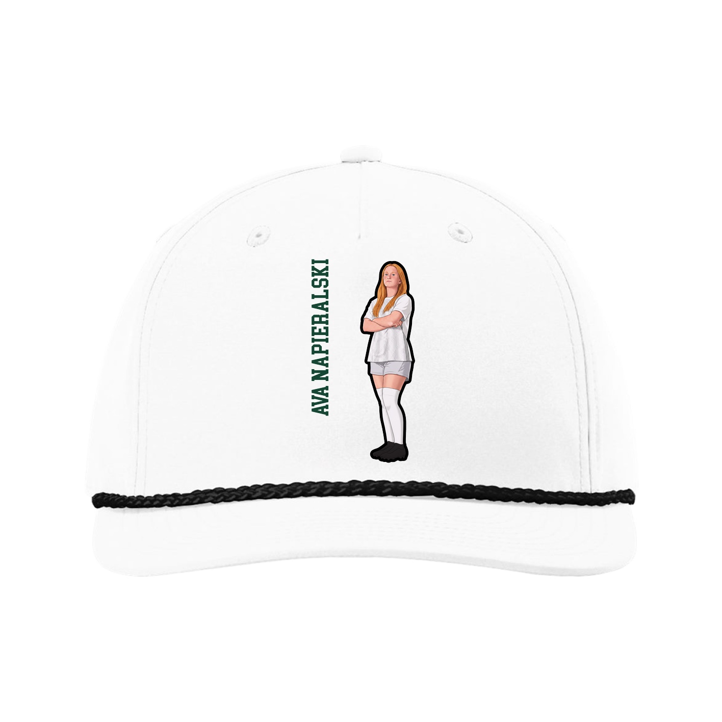 Five-Panel Classic Rope Cap — Name Vertical in White