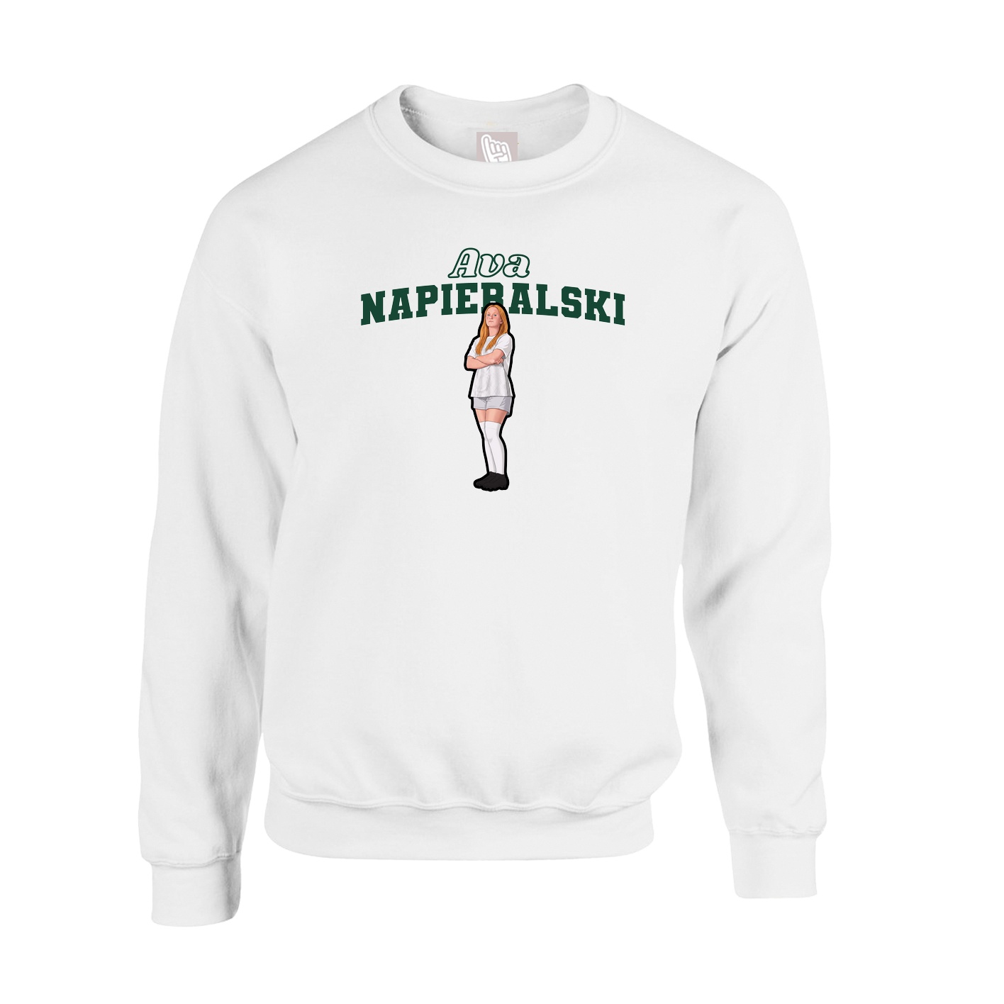 Fleece Crew — Name Arch in White