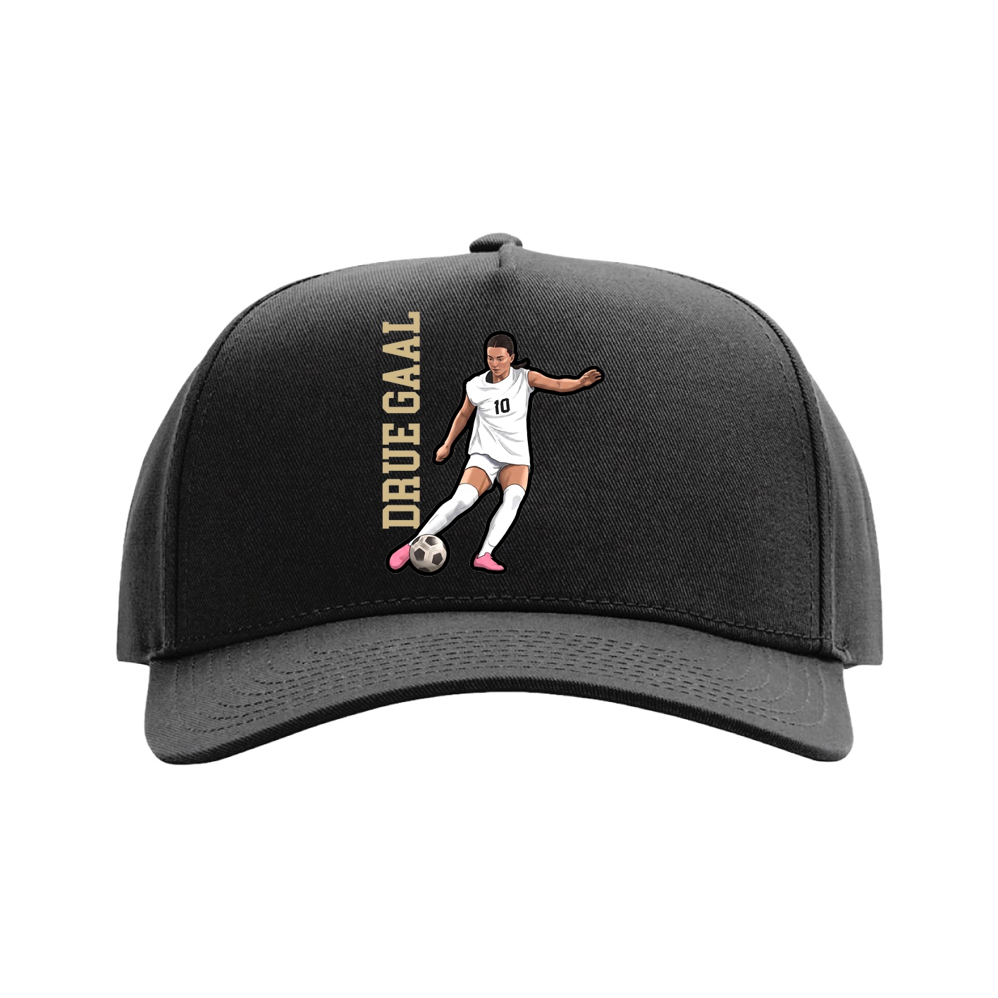 Full Fabric Five-Panel Champ Cap — Name Vertical in Black