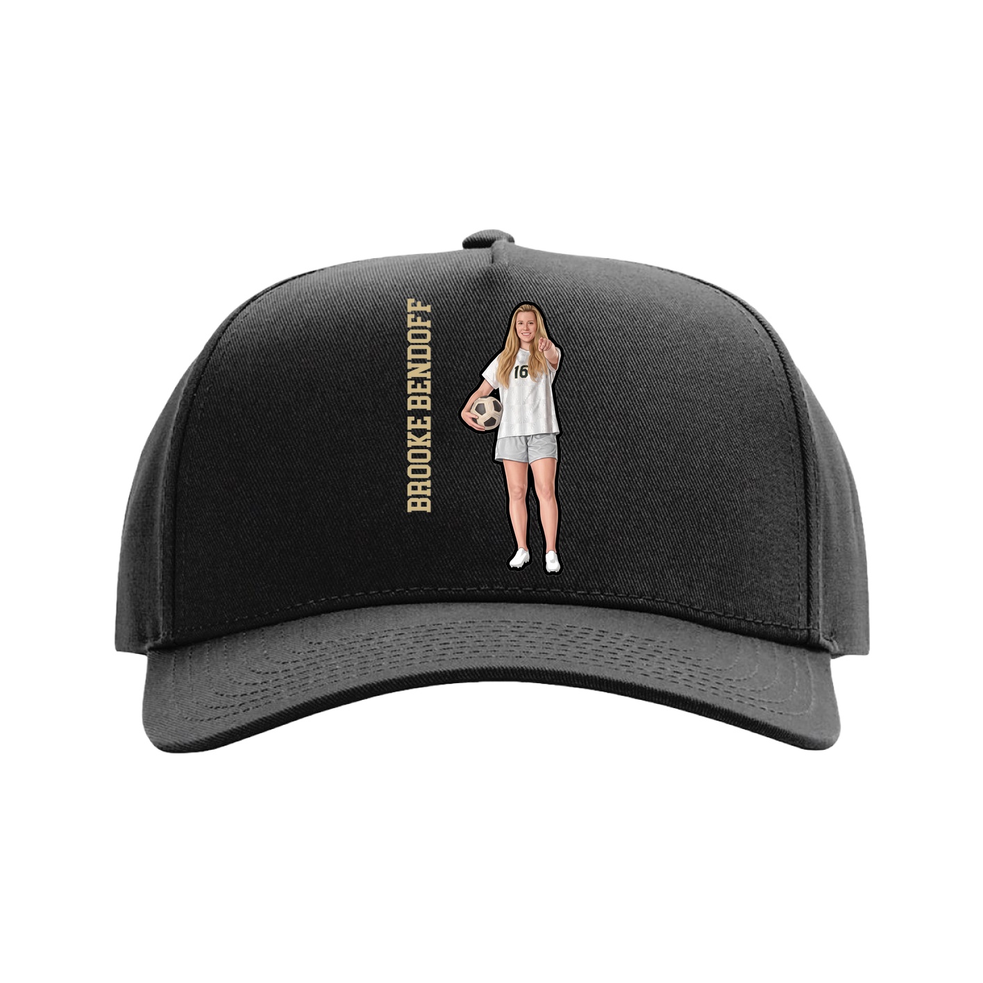 Full Fabric Five-Panel Champ Cap — Name Vertical in Black
