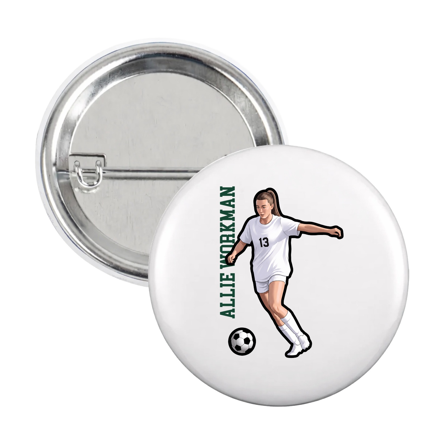 Game Day Button — Name Vertical in White