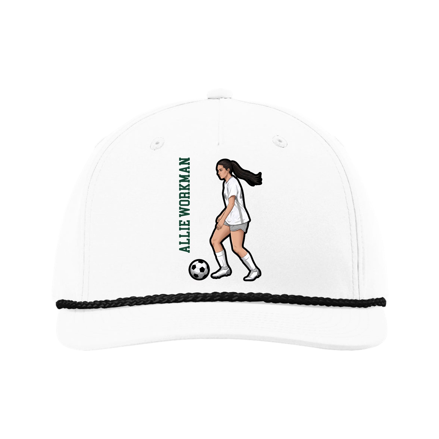 Five-Panel Classic Rope Cap — Name Vertical in White