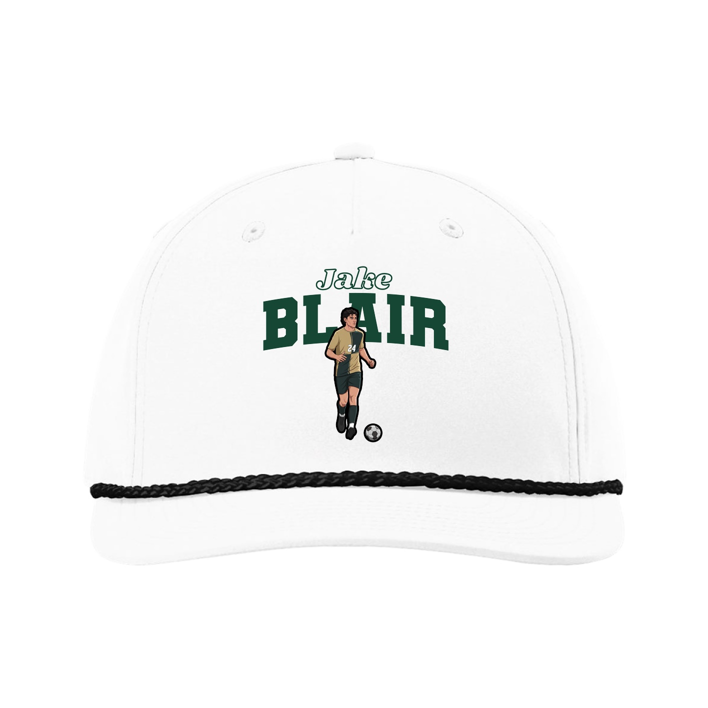 Five-Panel Classic Rope Cap — Name Arch in White