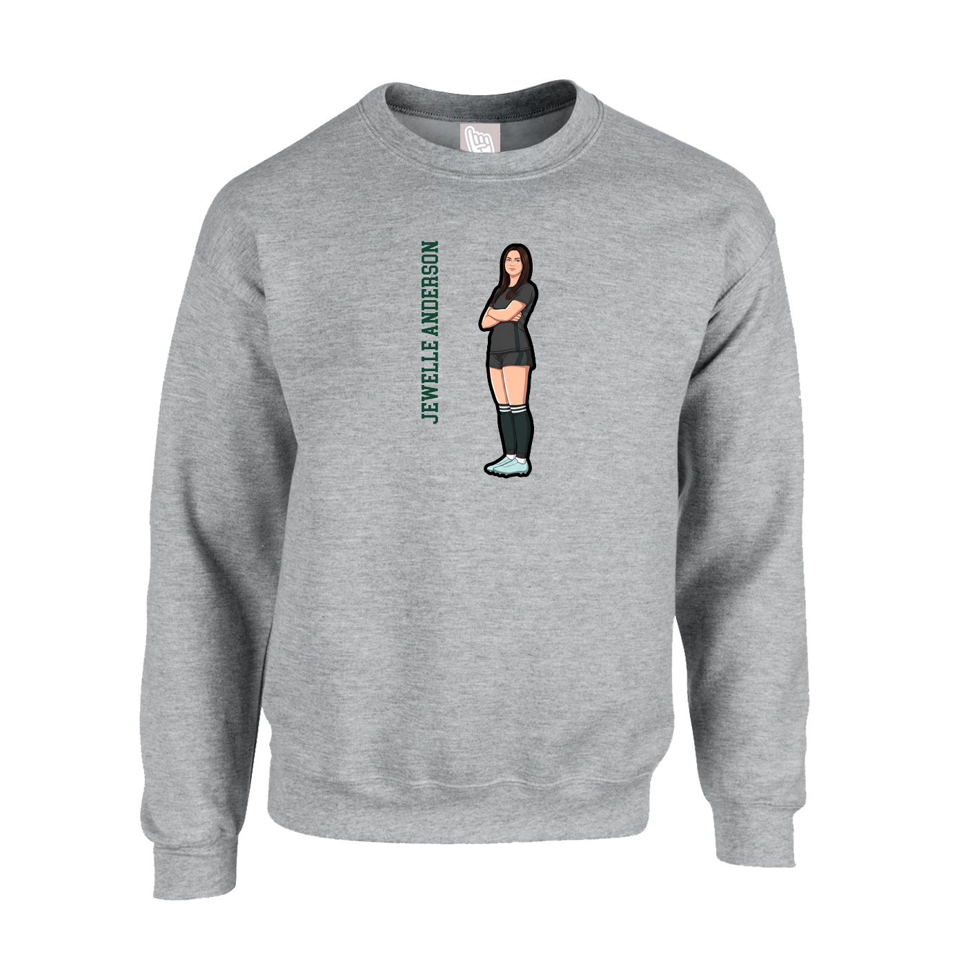 Fleece Crew — Name Vertical in Grey