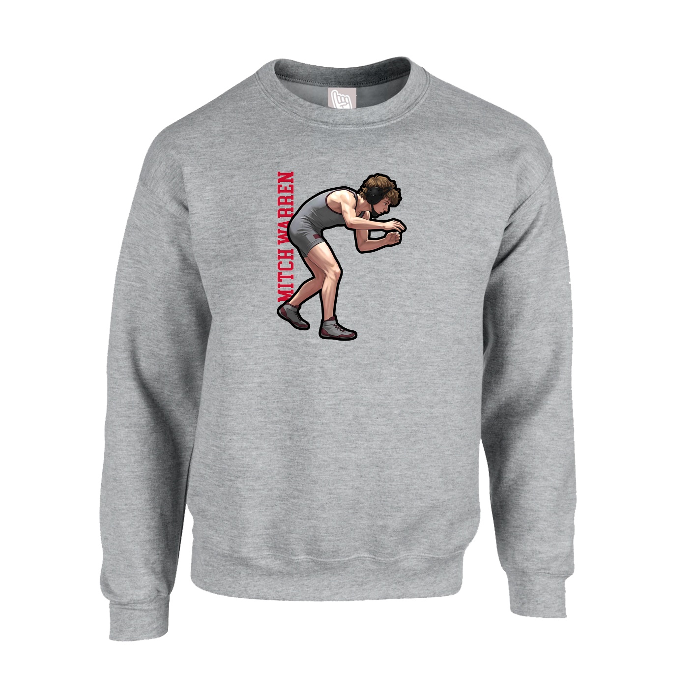 Fleece Crew — Name Vertical in Grey