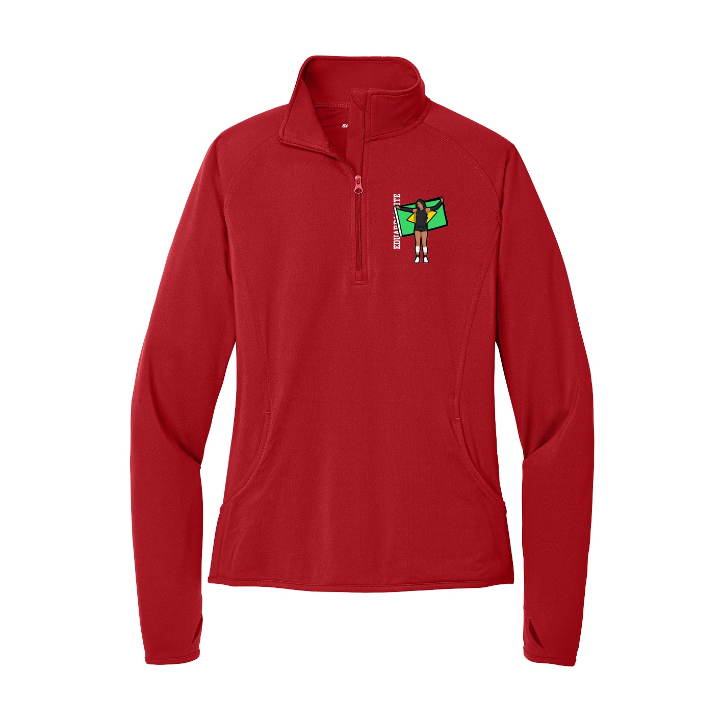 Women's Q-Zip Pullover — Name Vertical in Red