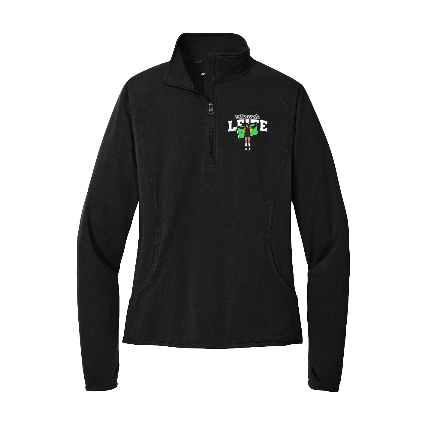 Women's Q-Zip Pullover — Name Arch in Black