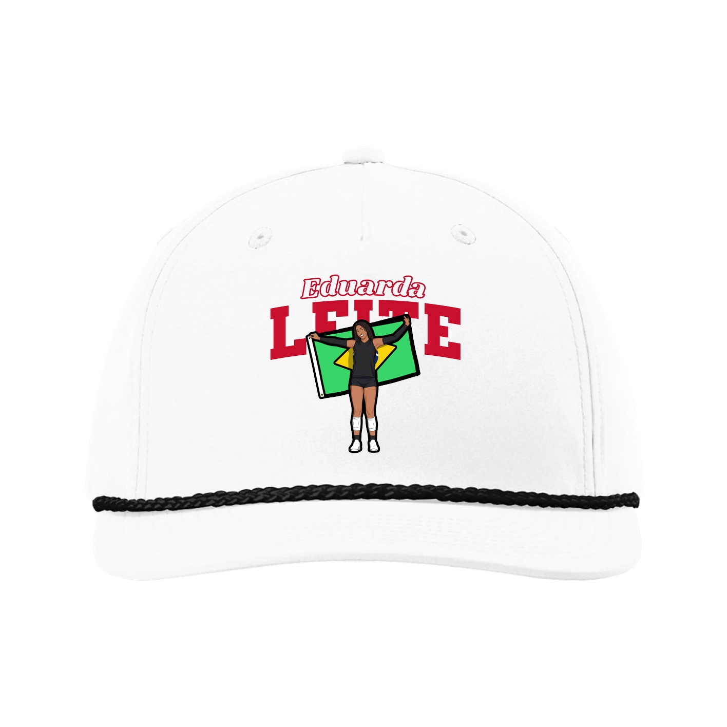 Five-Panel Classic Rope Cap — Name Arch in White