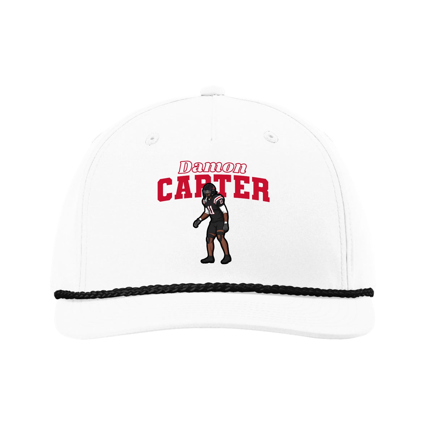 Five-Panel Classic Rope Cap — Name Arch in White