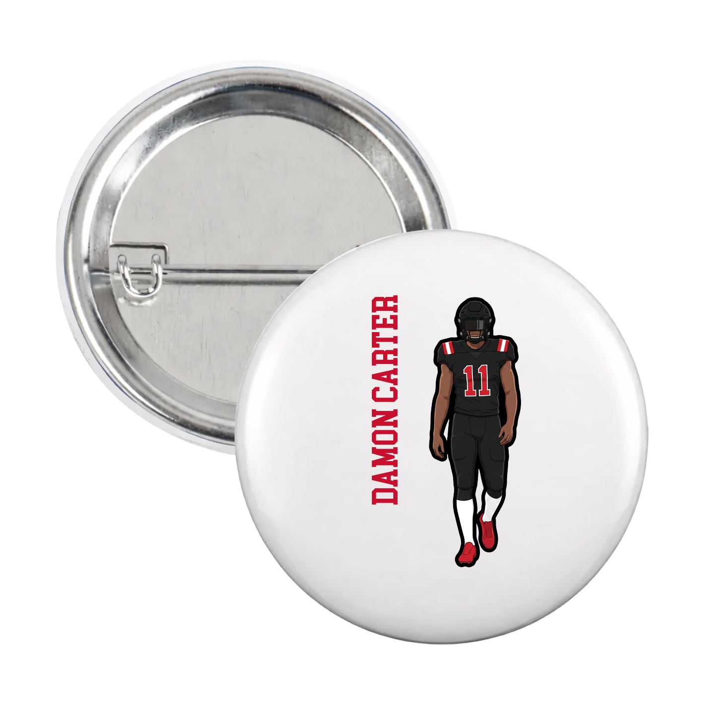 Game Day Button — Name Vertical in White