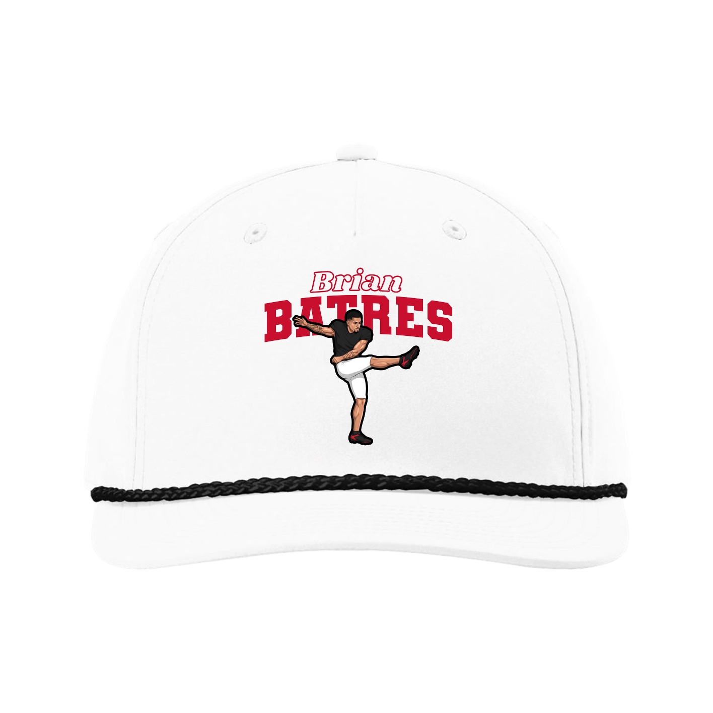 Five-Panel Classic Rope Cap — Name Arch in White