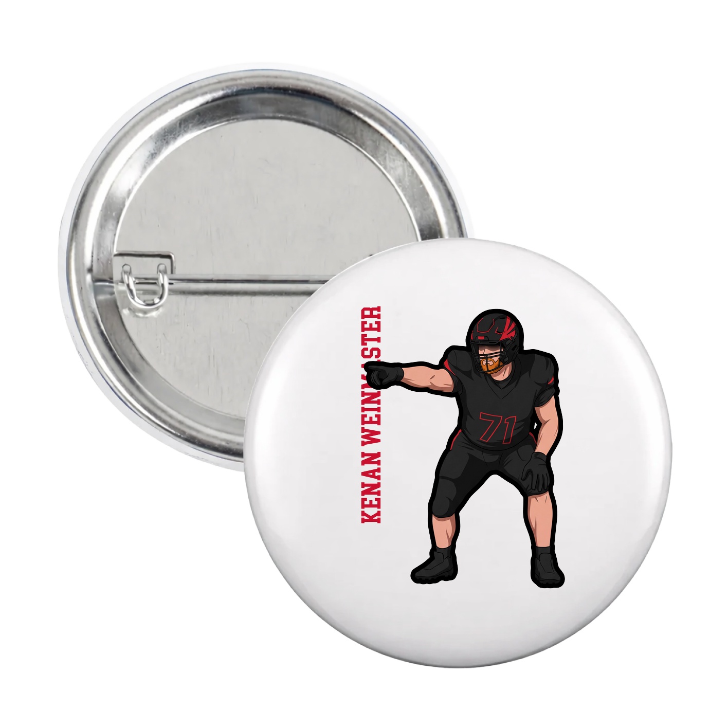 Game Day Button — Name Vertical in White