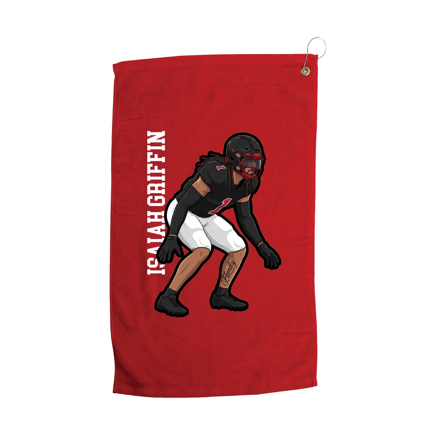 Golf Towel — Name Vertical in Red