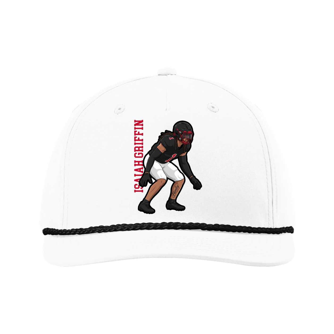 Five-Panel Classic Rope Cap — Name Vertical in White