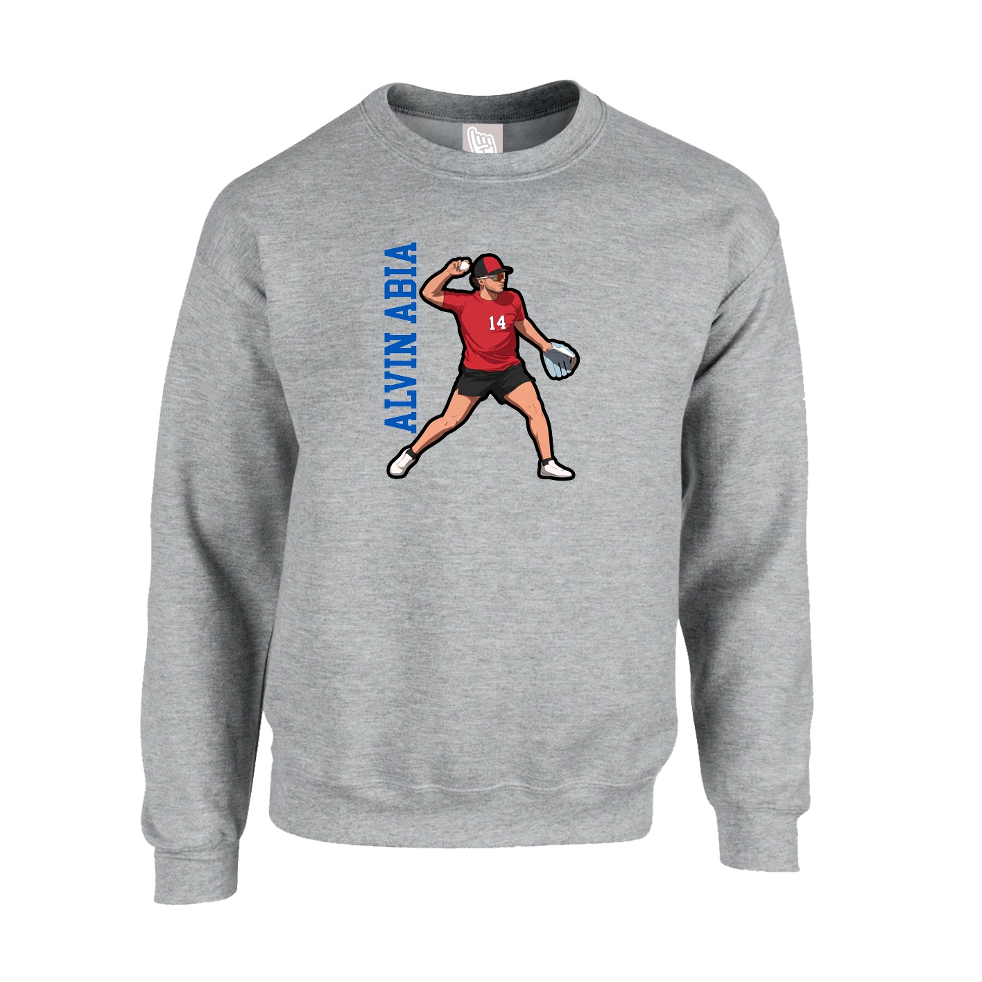 Fleece Crew — Name Vertical in Grey