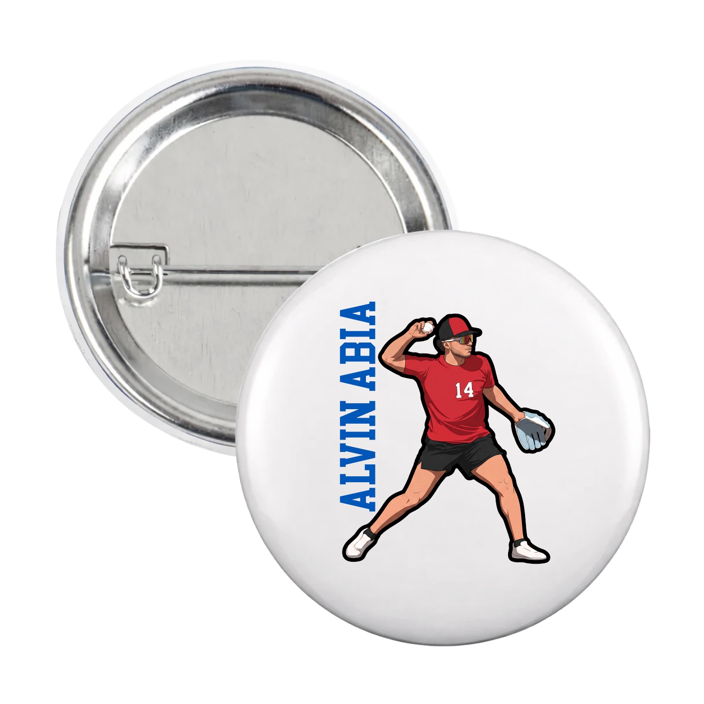 Game Day Button — Name Vertical in White