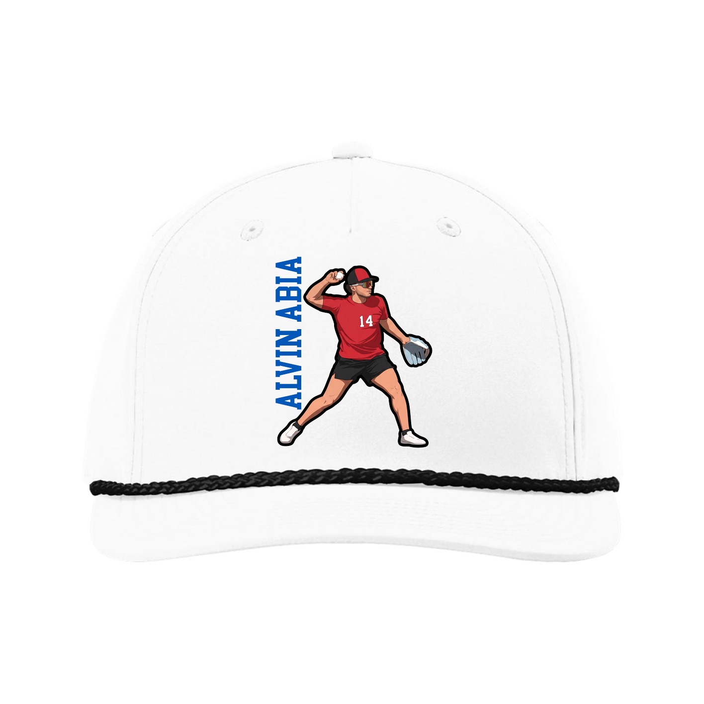 Five-Panel Classic Rope Cap — Name Vertical in White