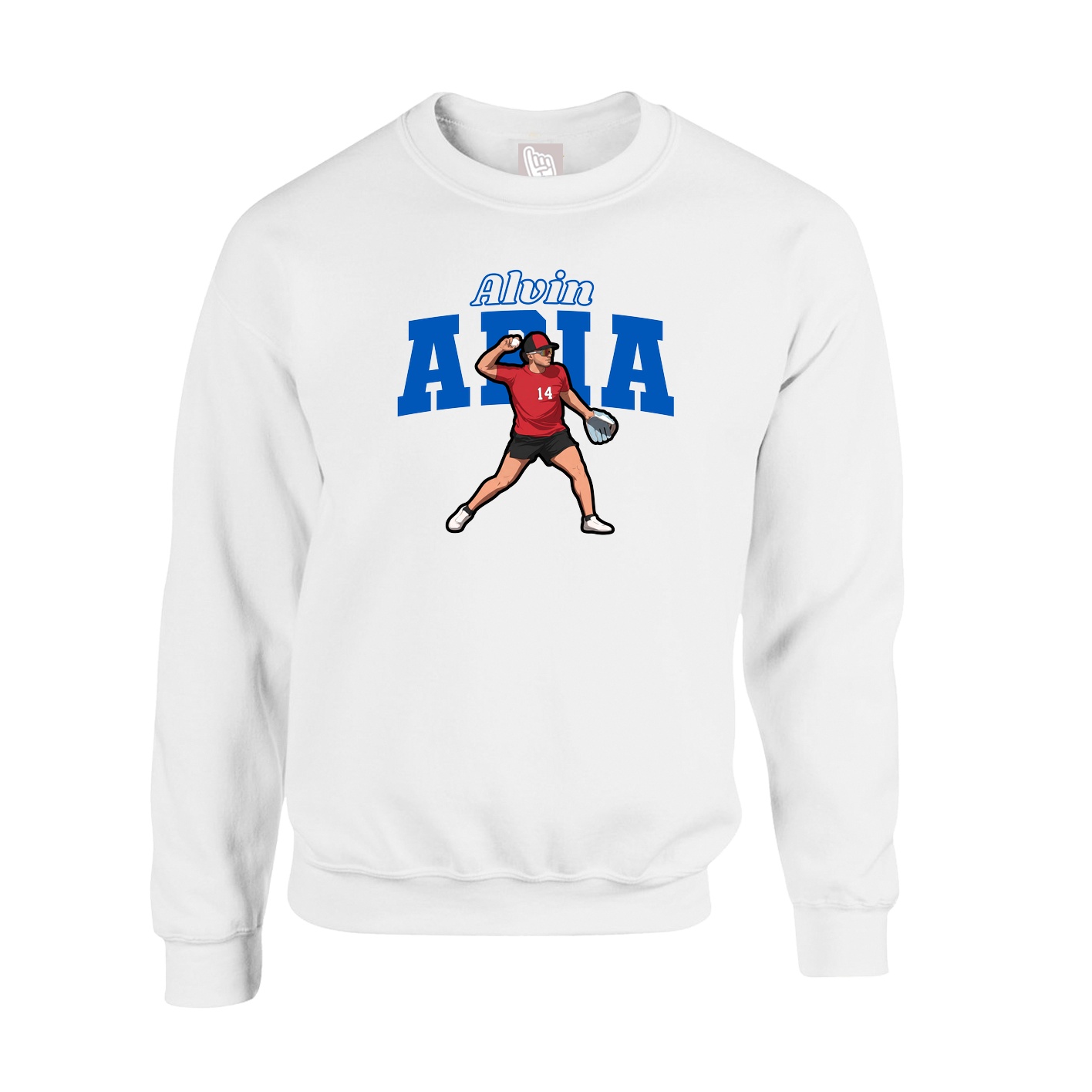 Fleece Crew — Name Arch in White