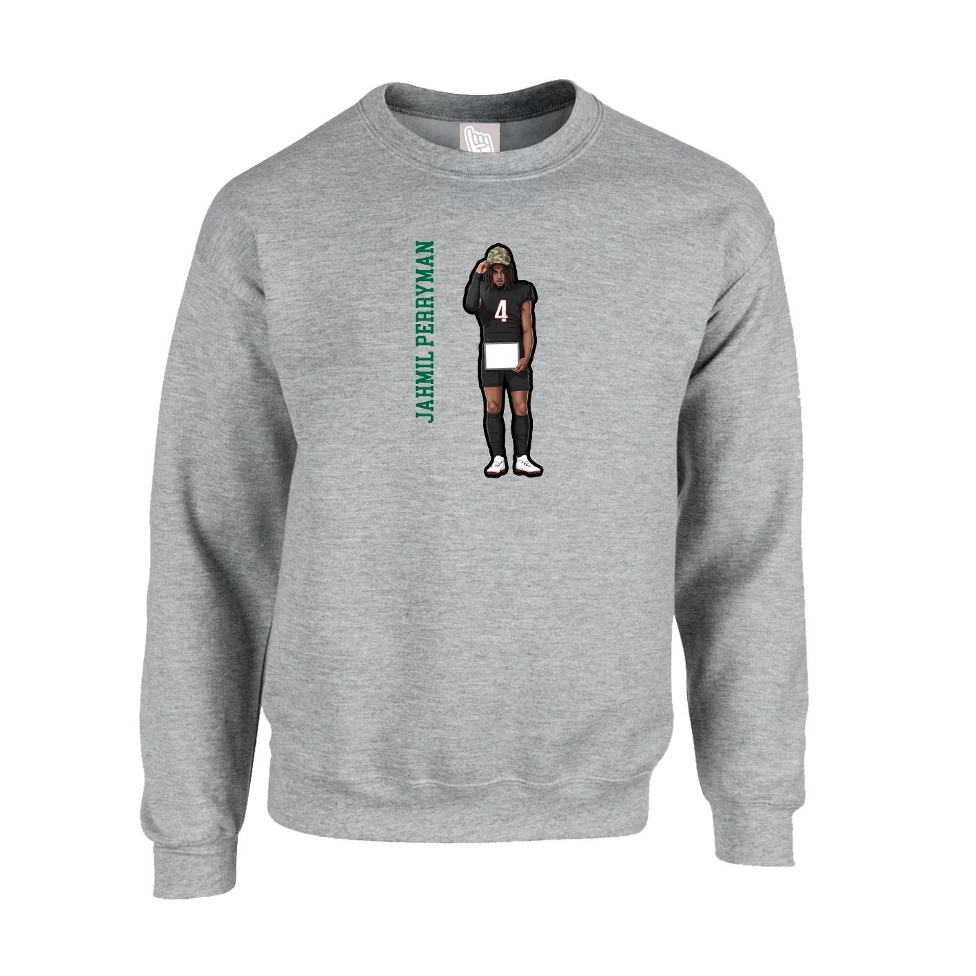 Fleece Crew — Name Vertical in Grey