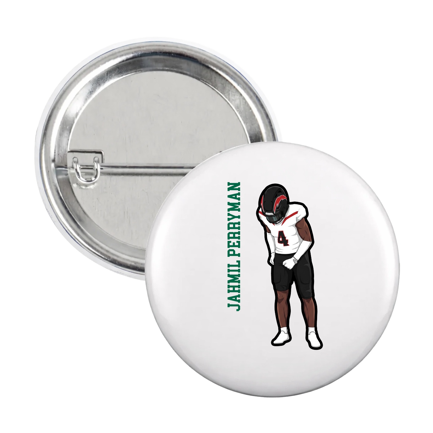 Game Day Button — Name Vertical in White