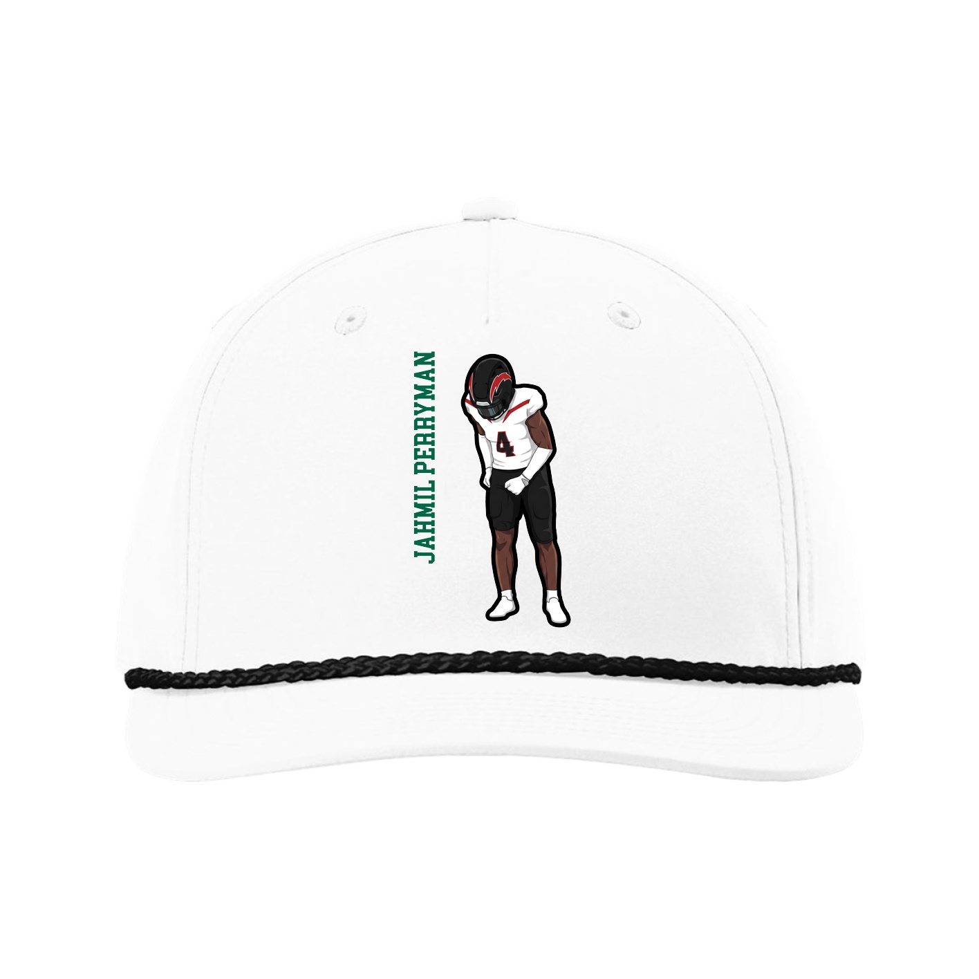 Five-Panel Classic Rope Cap — Name Vertical in White