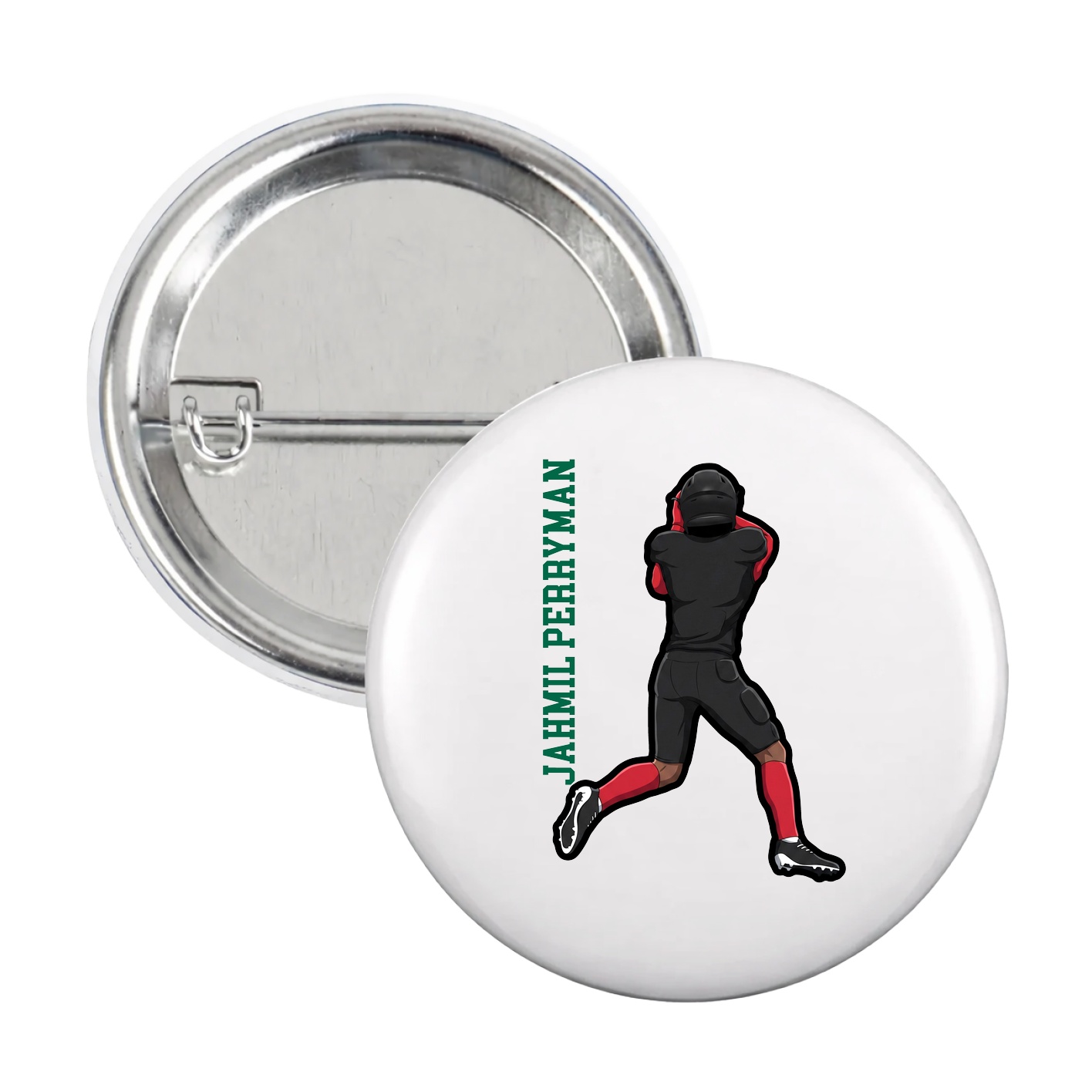 Game Day Button — Name Vertical in White