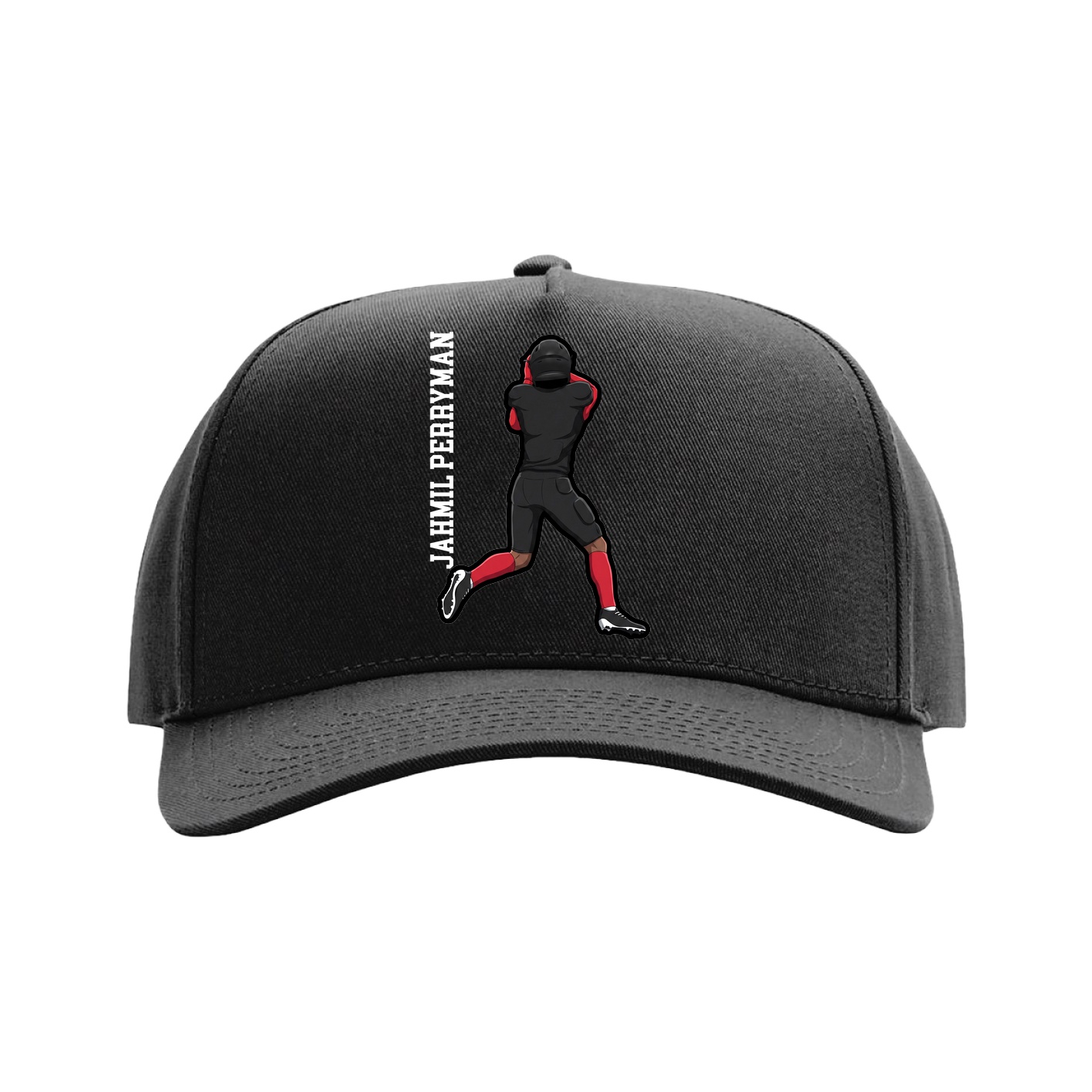 Full Fabric Five-Panel Champ Cap — Name Vertical in Black
