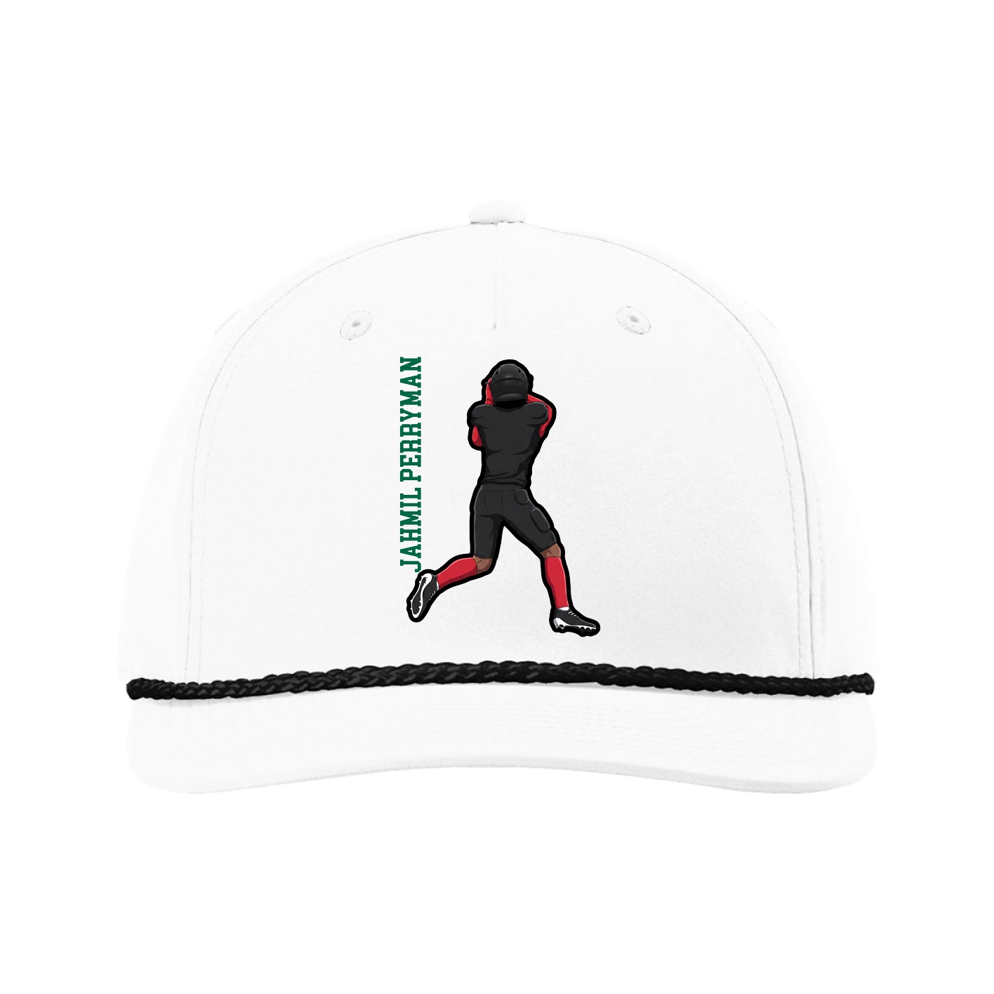 Five-Panel Classic Rope Cap — Name Vertical in White