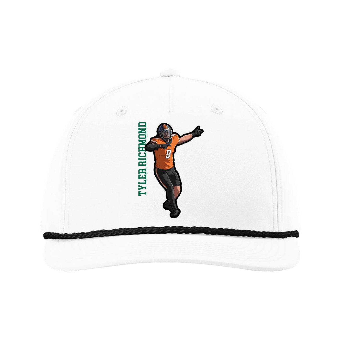 Five-Panel Classic Rope Cap — Name Vertical in White