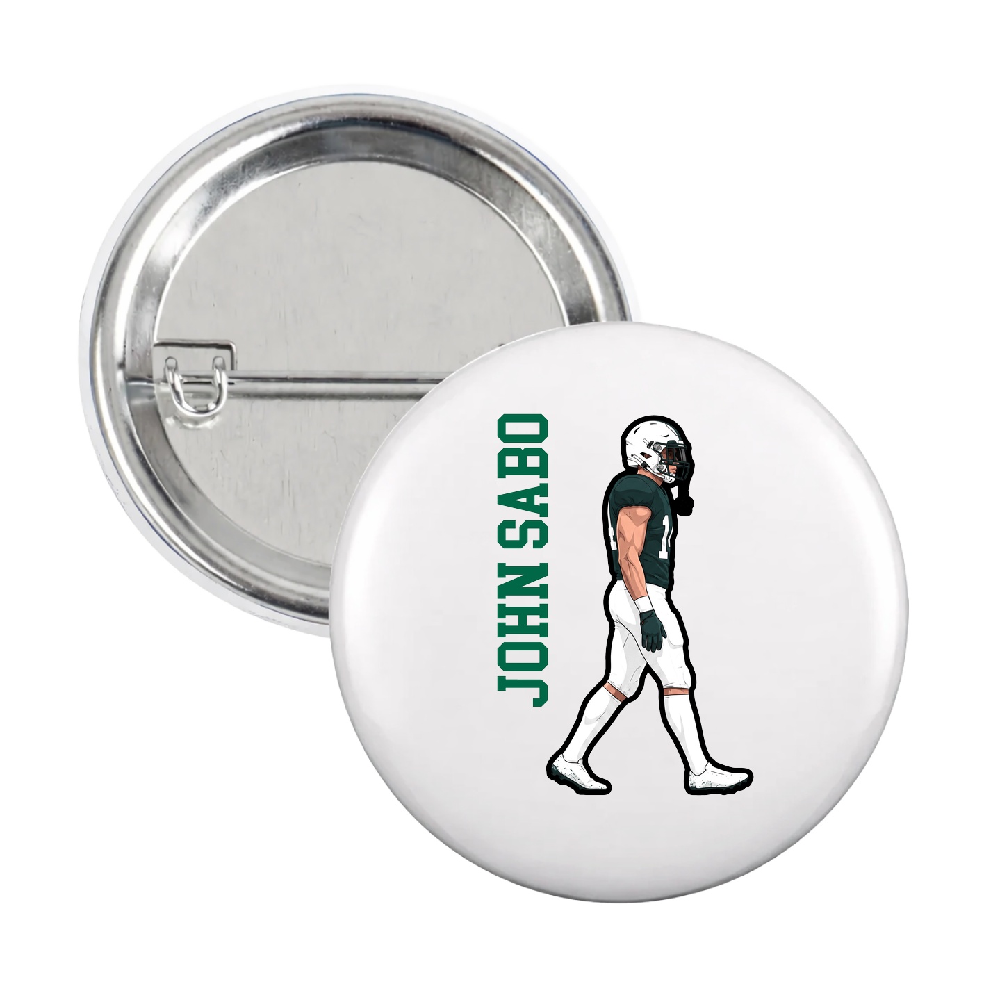 Game Day Button — Name Vertical in White